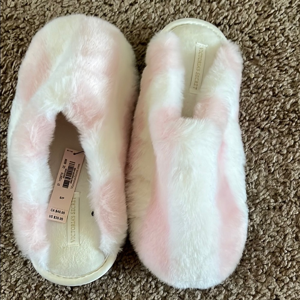Victoria's Secret Pink and White Fuzzy Slippers